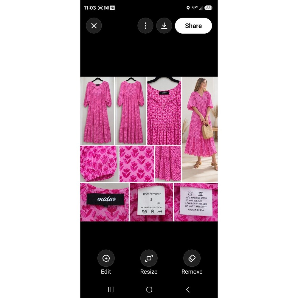 Miduo Pink Floral Maxi Dress Small Boho V Neck Balloon Sleeve Tiered